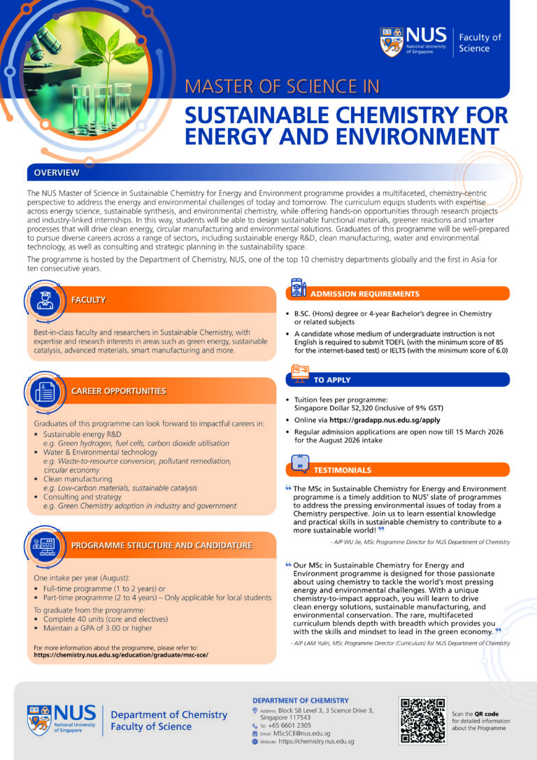 MSc in Sustainable Chemistry for Energy and Environment - NUS Chemistry ...
